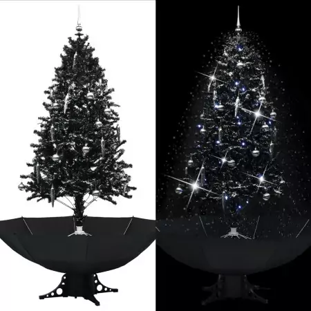 Albero di Natale con Nevicata e Base ad Ombrello Nero 190cm PVC