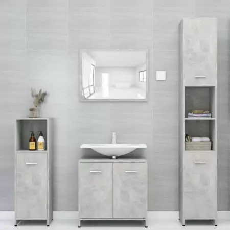 Set Mobili da Bagno 4 pz Grigio Cemento in Truciolato