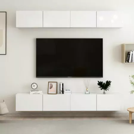 Mobili TV 4 pz Bianco Lucido 100x30x30 cm in Truciolato