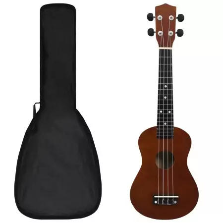 Set Ukulele Soprano con Borsa per Bambini Legno Scuro 23"