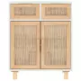 Credenza Bianca 60x30x75 cm Legno Massello Pino Rattan Naturale