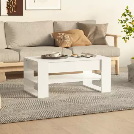 Tavolino da Salotto Bianco Lucido 102x55x45cm Legno Multistrato