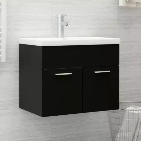 Mobile Bagno con Lavabo Integrato Nero in Truciolato