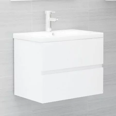 Mobile Bagno con Lavabo Integrato Bianco Lucido in Truciolato