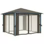 Gazebo con Tende e Luci LED 300x300 cm Grigio Talpa Alluminio