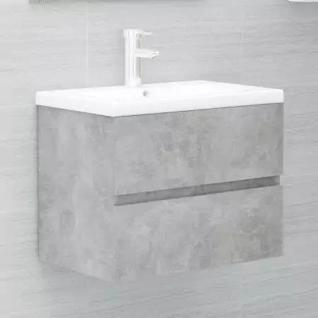 Mobile Bagno con Lavabo Integrato Grigio Cemento in Truciolato