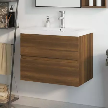 Mobile Bagno Lavabo Integrato Rovere Marrone Legno Multistrato