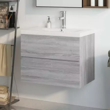 Mobile Bagno e Lavabo Integrato Grigio Sonoma Legno Multistrato