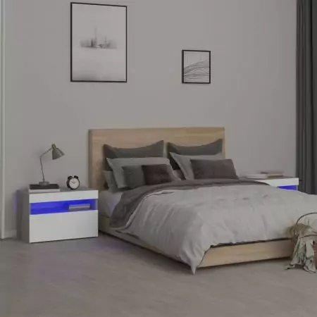 Comodini 2 pz con Luci LED Grigio Sonoma 60x35x40 cm