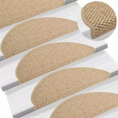 Tappeti Autoadesivi Scale Aspetto Sisal 15 pz 65x25 cm Sabbia