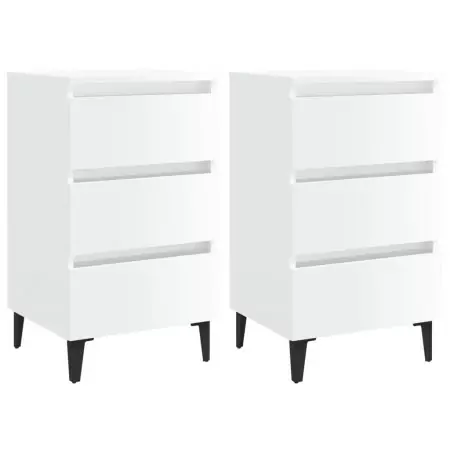 Comodino con Gambe in Metallo 2 pz Bianco Lucido 40x35x69 cm