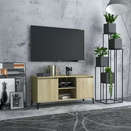 Mobile TV con Gambe in Metallo Rovere Sonoma 103,5x35x50 cm