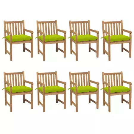 Sedie Giardino 8 pz con Cuscini Verde Brillante Massello Teak