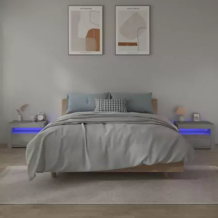 Comodini 2 pz con LED Grigio Sonoma 60x35x40 cm