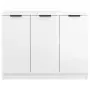 Credenza Bianco Lucido 90,5x30x70 cm in Legno Multistrato