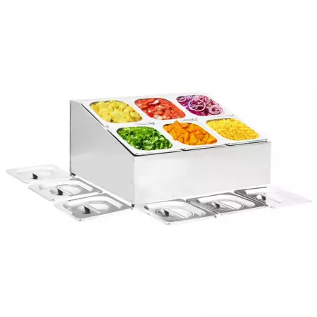 Supporto Gastronorm con 6 Contenitori GN 1/6 in Acciaio Inox