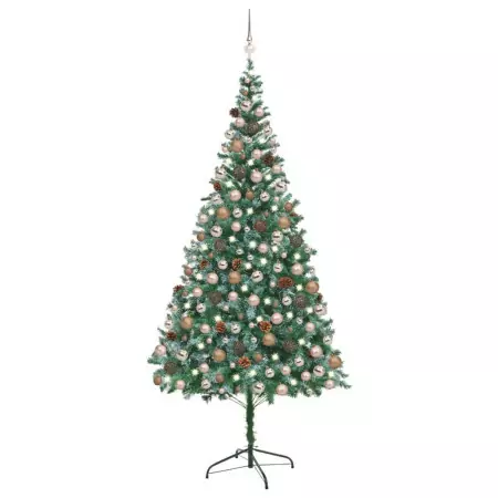 Set Albero Natale Artificiale con LED Palline e Pigne 210 cm