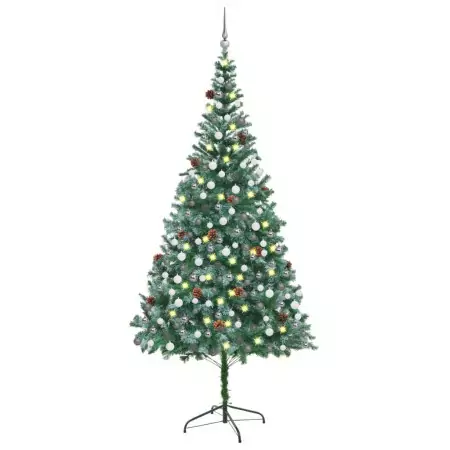 Set Albero Natale Artificiale con LED Palline e Pigne 210 cm