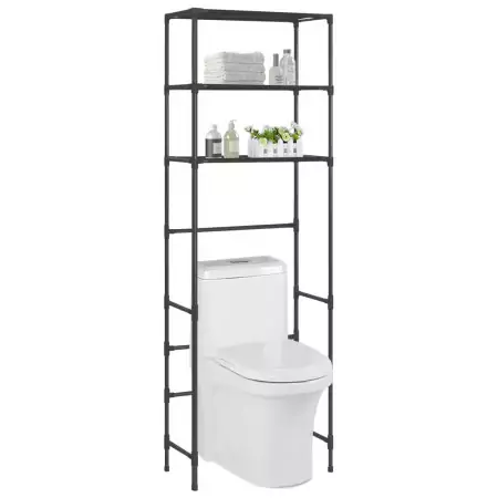 Scaffale per Bagno con 3 Ripiani Nero 53x28x169 cm