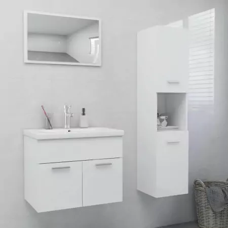 Set Mobili da Bagno Bianco Lucido in Truciolato