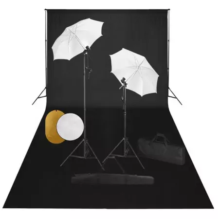 Kit Studio Fotografico con Luci Ombrelli Fondale e Riflettore