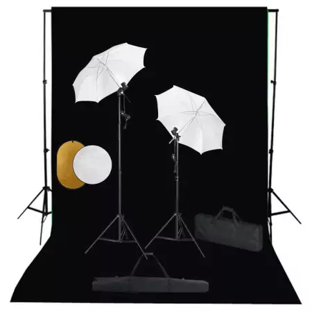 Kit Studio Fotografico con Luci Ombrelli Fondale e Riflettore