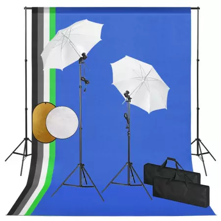 Kit Studio Fotografico con Luci Ombrelli Fondale e Riflettore