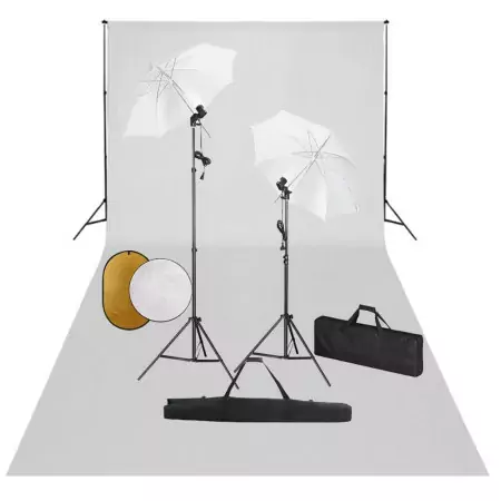 Kit Studio Fotografico con Luci Ombrelli Fondale e Riflettore