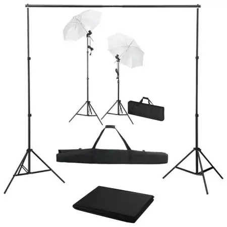 Kit Studio Fotografico con Fondale Luci e Ombrelli