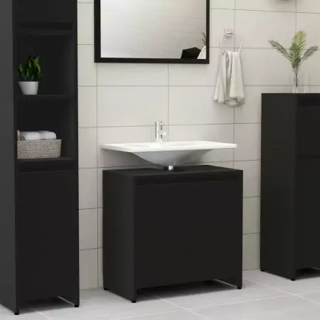 Armadio da Bagno Nero 60x33x61 cm in Truciolato