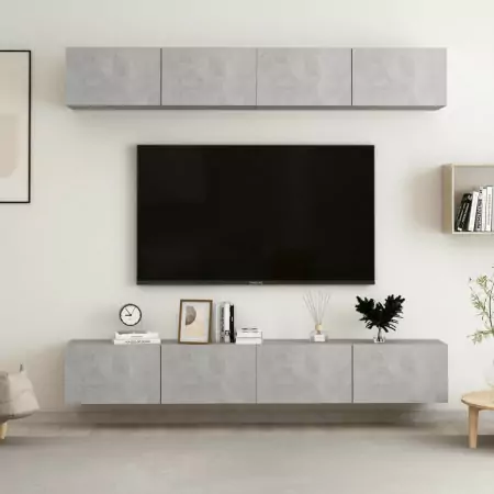 Mobili TV 4 pz Grigio Cemento 100x30x30 cm in Truciolato