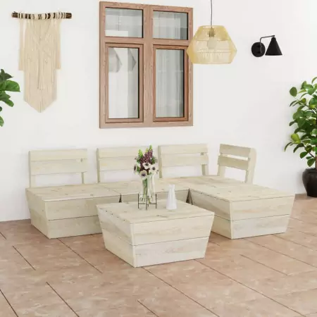 Set Divani da Giardino su Pallet 5 pz in Legno Abete Impregnato