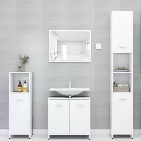 Set Mobili da Bagno 4 pz Bianco in Legno Multistrato