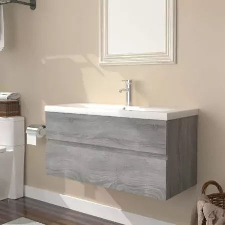 Mobile Bagno e Lavabo Integrato Grigio Sonoma Legno Multistrato