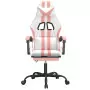 Sedia da Gaming con Poggiapiedi Bianco e Rosa in Similpelle