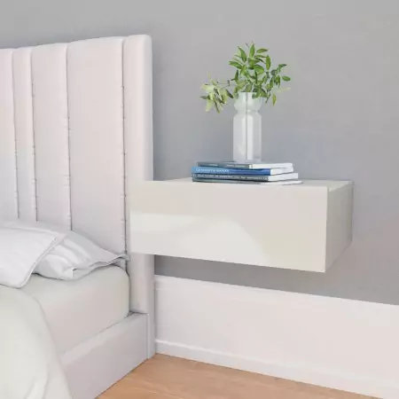 Comodini Pensili 2 pz Bianco Lucido 40x30x15 cm Truciolato