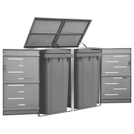 Copri Bidoni Pattumiera Doppia 138x77,5x115,5 cm Acciaio Inox