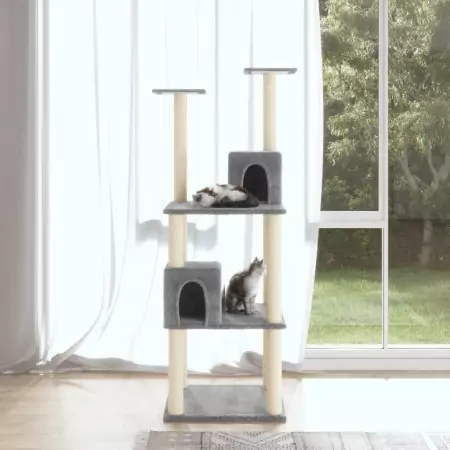 Albero per Gatti con Tiragraffi in Sisal Grigio Chiaro 141 cm