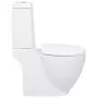 Vaso WC in Ceramica da Bagno Rotondo Base con Scarico Bianco