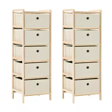 Armadietti 2 pz con 5 Cesti in Tessuto e Legno di Cedro Beige