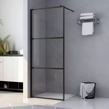 Parete Doccia Walk-in in Vetro Trasparente ESG Nera 80x195 cm