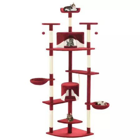 Albero per Gatti con Tiragraffi in Sisal 203 cm Rosso e Bianco