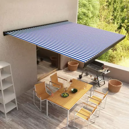 Tenda a Cassonetto Motorizzata 350x250 cm Blu e Bianco