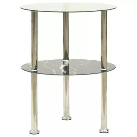 322789  2-Tier Side Table Transparent & Black 38 cm Tempered Glass