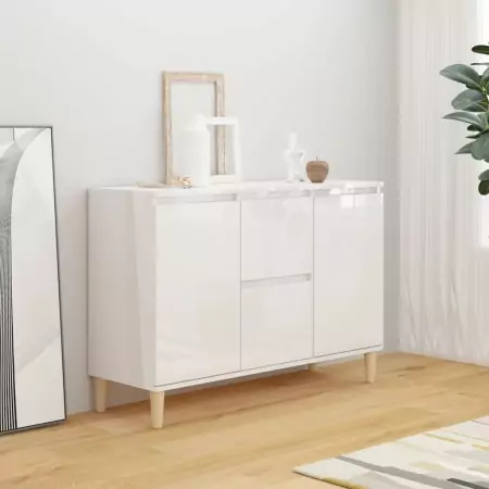 Credenza Bianco Lucido 103,5x35x70 cm in Truciolato