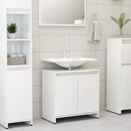 Armadio da Bagno Bianco Lucido 60x33x61 cm in Truciolato