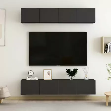 Mobili TV 4 pz Nero 80x30x30 cm in Truciolato