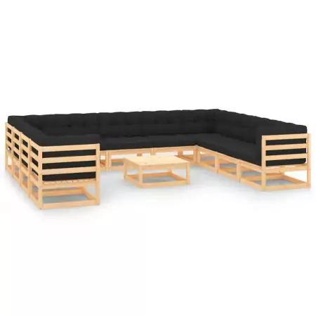 Set Divani Giardino 12 pz con Cuscini Antracite Legno di Pino