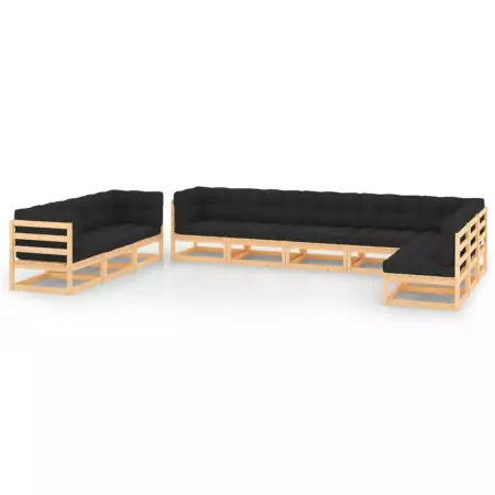 Set Divani da Giardino 10 pz con Cuscini Antracite Legno Pino