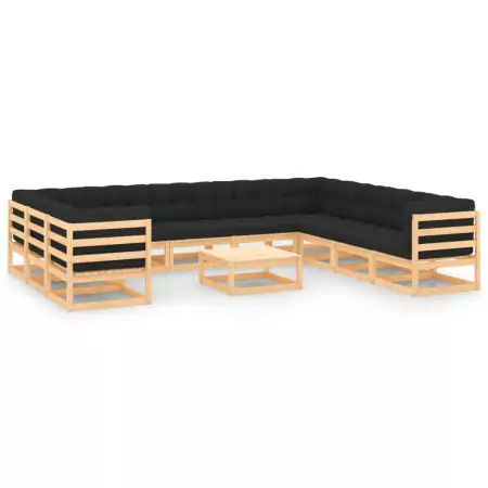 Set Divani da Giardino 11 pz con Cuscini Antracite Legno Pino